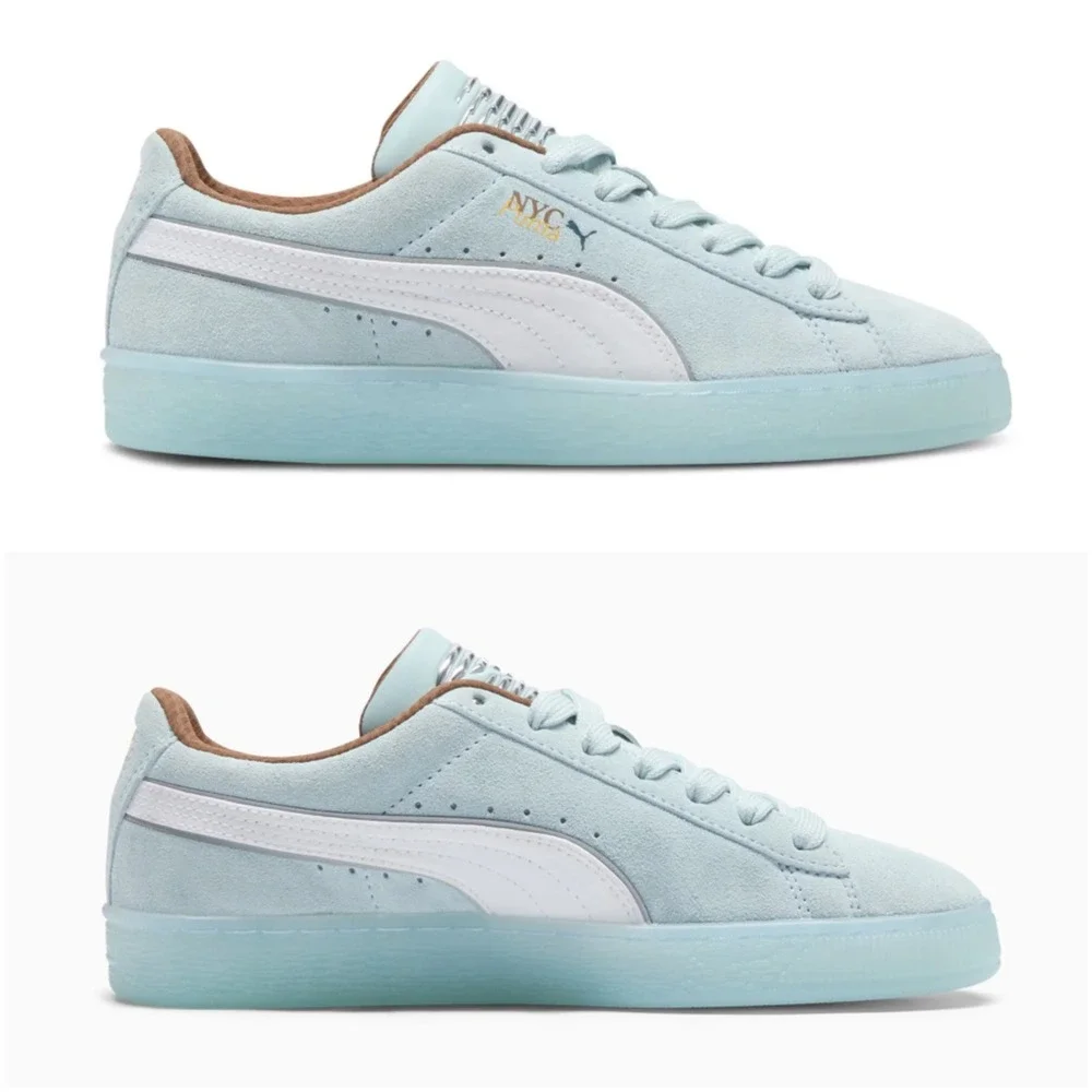 Puma Suede Run Along Womens 6.5 Dew White Coffee Silver NYC Sneakers 400842 01